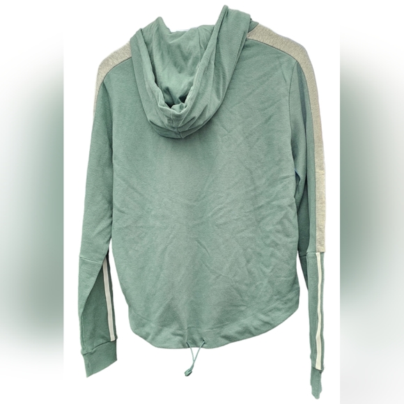 NWT Adidas Women’s Teal Blue Grey Striped Cropped Hoodie - Picture 2 of 2